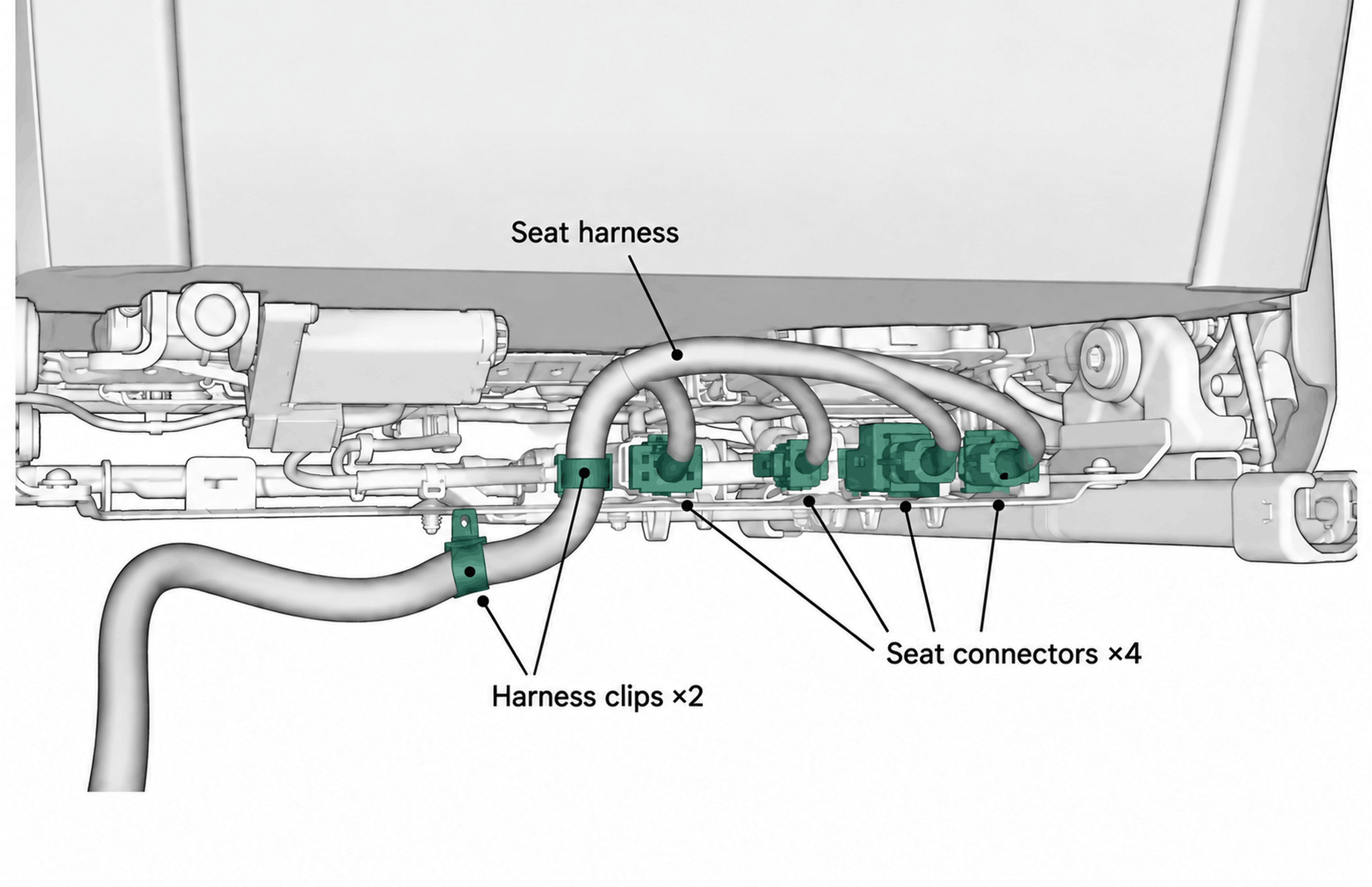 Seat connectors and harness routing