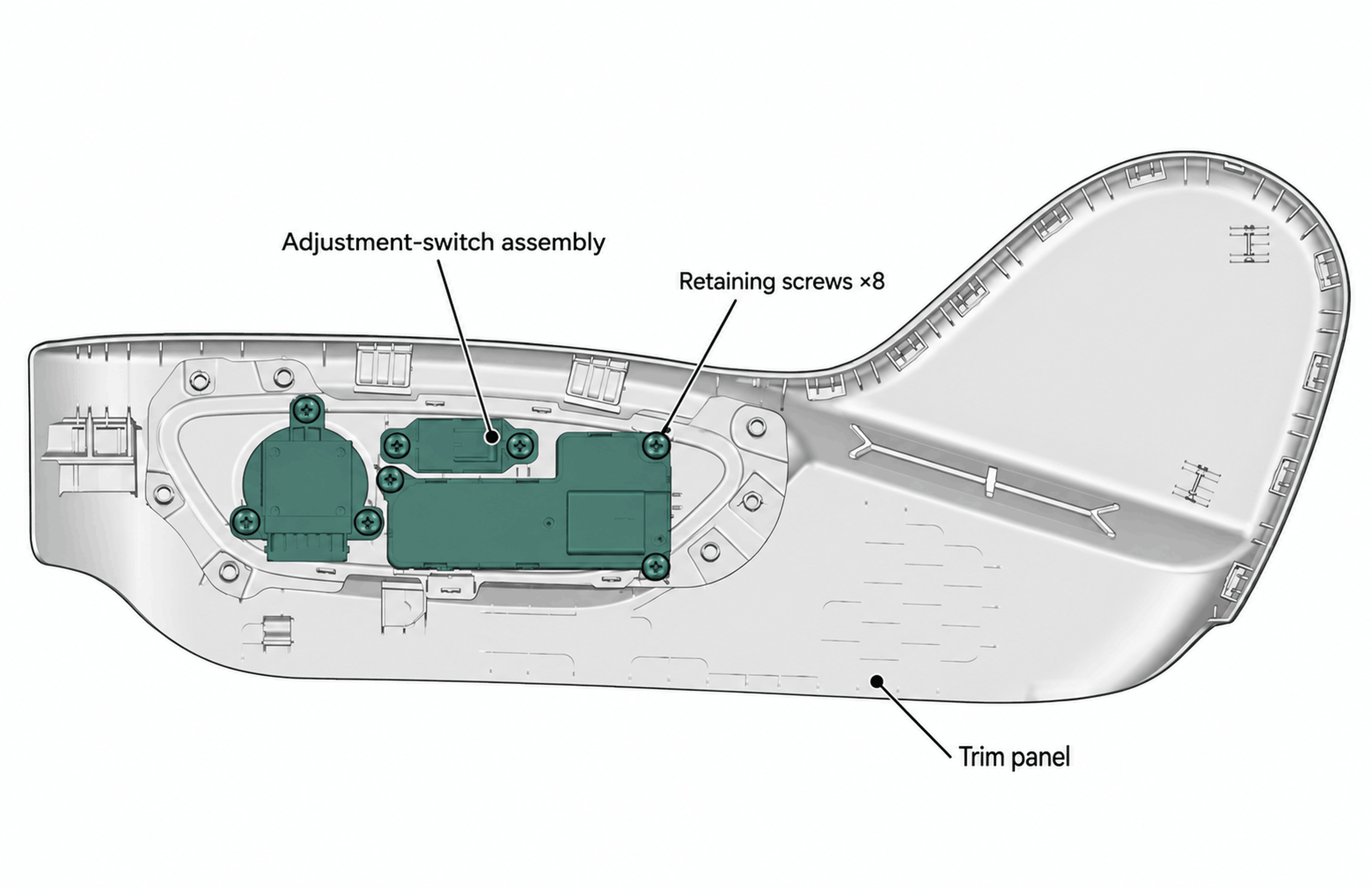 Trim panel and adjustment-switch assembly